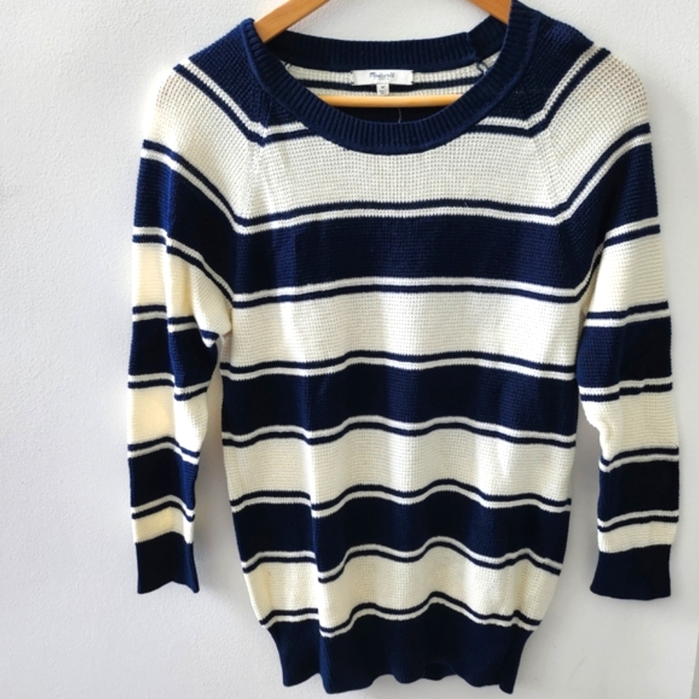 M Blue Striped Knit Sweater